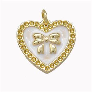 Copper Bow Heart Pendant White Enamel Gold Plated, approx 18mm [FN43295]