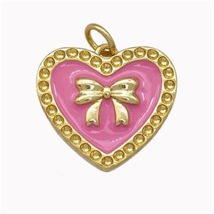 Copper Bow Heart Pendant Pink Enamel Gold Plated, approx 18mm [FN43296]