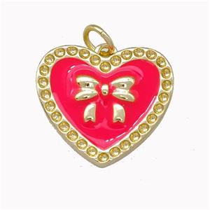 Copper Bow Heart Pendant Red Enamel Gold Plated, approx 18mm [FN43297]
