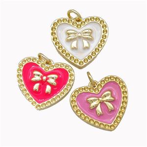 Copper Bow Heart Pendant Enamel Gold Plated Mixed, approx 18mm [FN43298]