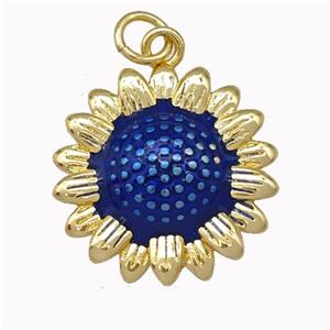 Copper Sunflower Pendant Blue Painted Gold Plated, approx 18mm [FN43299]