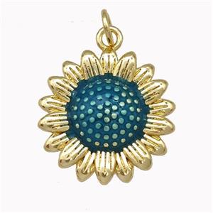 Copper Sunflower Pendant Teal Painted Gold Plated, approx 18mm [FN43300]