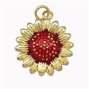 Copper Sunflower Pendant Red Painted Gold Plated, approx 18mm [FN43302]