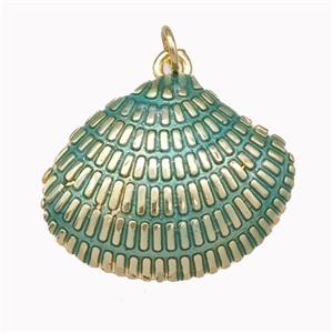 Scallop Shell Charms Copper Pendant Green Painted Gold Plated, approx 20-25mm [FN43312]