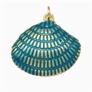 Scallop Shell Charms Copper Pendant Teal Painted Gold Plated, approx 20-25mm [FN43313]
