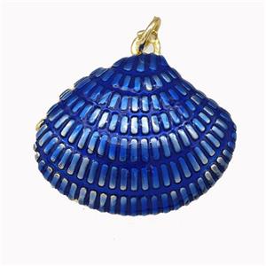 Scallop Shell Charms Copper Pendant Blue Painted Gold Plated, approx 20-25mm [FN43314]