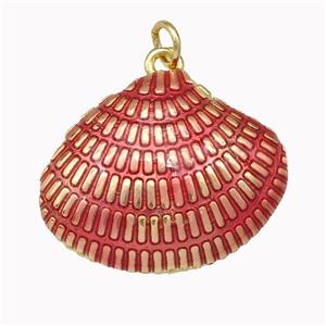 Scallop Shell Charms Copper Pendant Red Painted Gold Plated, approx 20-25mm [FN43315]