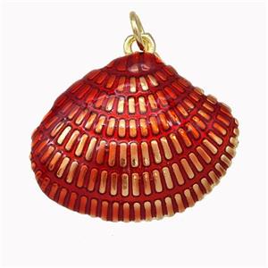 Scallop Shell Charms Copper Pendant Red Painted Gold Plated, approx 20-25mm [FN43316]
