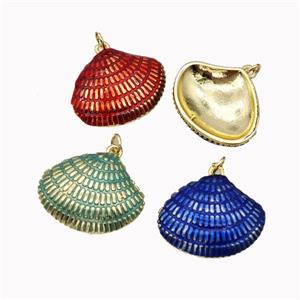 Scallop Shell Charms Copper Pendant Painted Gold Plated Mixed, approx 20-25mm [FN43317]
