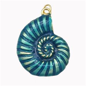 Conch Shell Charms Copper Nautilus Pendant Green Painted Gold Plated, approx 25-30mm [FN43318]