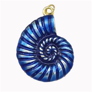 Conch Shell Charms Copper Nautilus Pendant Blue Painted Gold Plated, approx 25-30mm [FN43319]