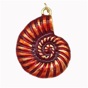 Conch Shell Charms Copper Nautilus Pendant Red Painted Gold Plated, approx 25-30mm [FN43321]