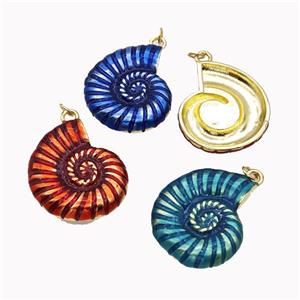 Conch Shell Charms Copper Nautilus Pendant Painted Gold Plated Mixed, approx 25-30mm [FN43322]