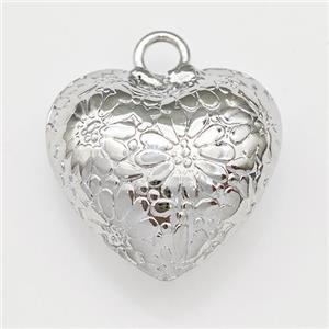 Copper Heart Pendant Hollow Flower Platinum Plated, approx 20mm [FN43339]