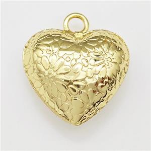 Copper Heart Pendant Hollow Flower Gold Plated, approx 20mm [FN43340]