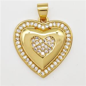 Copper Heart Pendant Micro Pave Zirconia Gold Plated, approx 19mm [FN43360]
