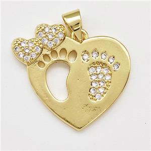 Copper Heart Pendant Micro Pave Zirconia Footprints Gold Plated, approx 20-22mm [FN43366]