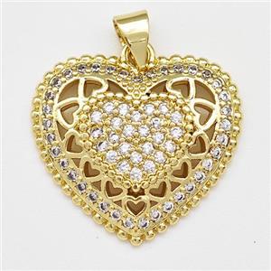 Copper Heart Pendant Micro Pave Zirconia Gold Plated, approx 22mm [FN43367]