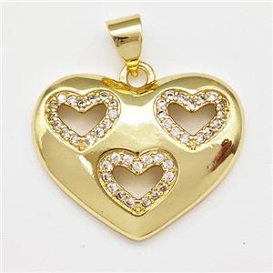 Copper Heart Pendant Micro Pave Zirconia Gold Plated, approx 16-22mm [FN43368]