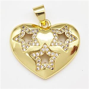 Copper Heart Pendant Micro Pave Zirconia Star Gold Plated, approx 16-22mm [FN43369]