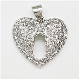 Copper Heart Pendant Micro Pave Zirconia Hand Platinum Plated, approx 19mm [FN43371]