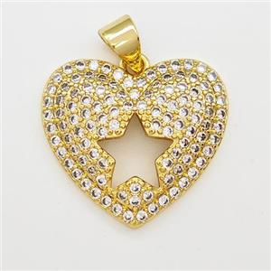 Copper Heart Pendant Micro Pave Zirconia Star Gold Plated, approx 19mm [FN43374]
