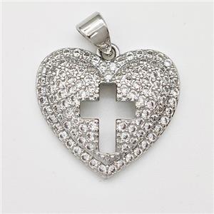 Copper Heart Pendant Micro Pave Zirconia Cross Platinum Plated, approx 19mm [FN43377]