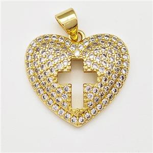 Copper Heart Pendant Micro Pave Zirconia Cross Gold Plated, approx 19mm [FN43378]