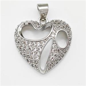 Copper Heart Pendant Micro Pave Zirconia Platinum Plated, approx 19mm [FN43379]