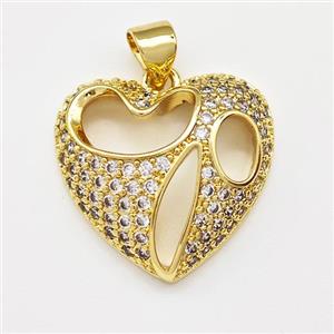Copper Heart Pendant Micro Pave Zirconia Gold Plated, approx 19mm [FN43380]
