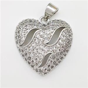 Copper Heart Pendant Micro Pave Zirconia Platinum Plated, approx 19mm [FN43381]