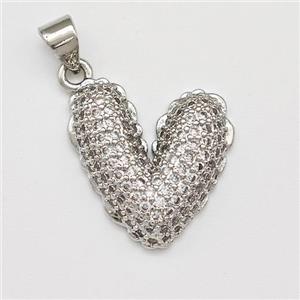 Copper Heart Pendant Micro Pave Zirconia Platinum Plated, approx 17-19mm [FN43383]