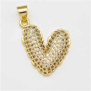 Copper Heart Pendant Micro Pave Zirconia Gold Plated, approx 17-19mm [FN43384]
