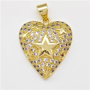 Copper Heart Pendant Micro Pave Zirconia Star Gold Plated, approx 18-20mm [FN43386]