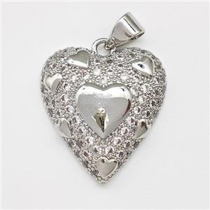 Copper Heart Pendant Micro Pave Zirconia Platinum Plated, approx 18-20mm [FN43387]