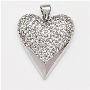Copper Heart Pendant Micro Pave Zirconia Platinum Plated, approx 20-22mm [FN43389]
