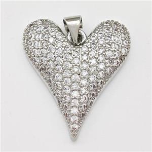 Copper Heart Pendant Micro Pave Zirconia Platinum Plated, approx 22-24mm [FN43391]