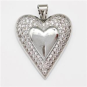 Copper Heart Pendant Micro Pave Zirconia Platinum Plated, approx 20-23mm [FN43393]