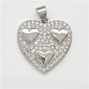 Copper Heart Pendant Micro Pave Zirconia Platinum Plated, approx 20mm [FN43395]