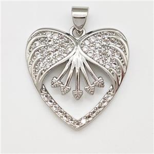 Copper Heart Pendant Micro Pave Zirconia Platinum Plated, approx 21mm [FN43397]