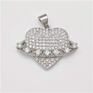 Copper Heart Pendant Micro Pave Zirconia Platinum Plated, approx 18-25mm [FN43401]