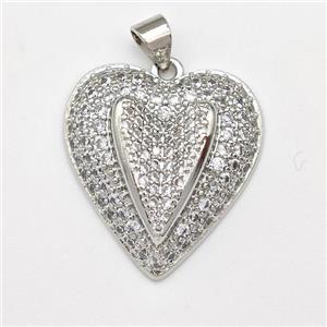 Copper Heart Pendant Micro Pave Zirconia Platinum Plated, approx 22mm [FN43403]