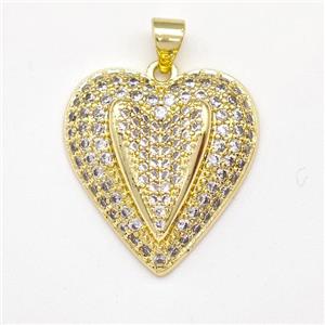 Copper Heart Pendant Micro Pave Zirconia Gold Plated, approx 22mm [FN43404]