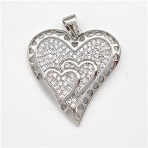 Copper Heart Pendant Micro Pave Zirconia Platinum Plated, approx 24-25mm [FN43405]