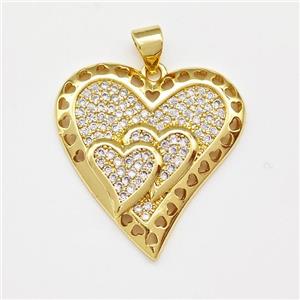 Copper Heart Pendant Micro Pave Zirconia Gold Plated, approx 24-25mm [FN43406]