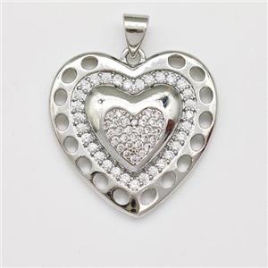 Copper Heart Pendant Micro Pave Zirconia Platinum Plated, approx 24mm [FN43407]