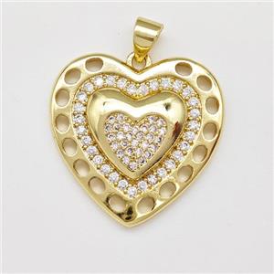 Copper Heart Pendant Micro Pave Zirconia Gold Plated, approx 24mm [FN43408]