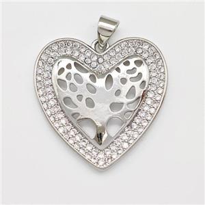 Copper Heart Pendant Micro Pave Zirconia Tree Of Life Platinum Plated, approx 25mm [FN43409]