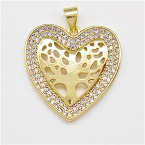 Copper Heart Pendant Micro Pave Zirconia Tree Of Life Gold Plated, approx 25mm [FN43410]