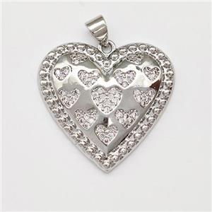 Copper Heart Pendant Micro Pave Zirconia Platinum Plated, approx 25mm [FN43411]
